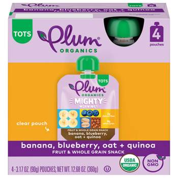 Plum Organics Mighty Morning 4pk Banana Blueberry Oat Quinoa Fruit & Whole Grain Snack Pouches - 12.68oz
