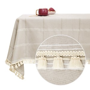 Deconovo Water-Resistant Poly-Cotton Tassel Tablecloth ¨C Indoor Outdoor Dining Table Cover, Multiple Sizes & Colors - 1 of 4