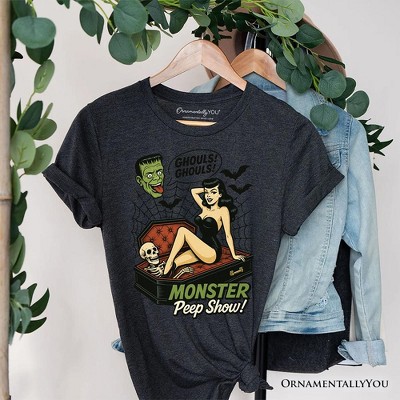 Monster Peep Show Pin-Up T-Shirt, Retro Horror Halloween Tee | OrnamentallyYou
