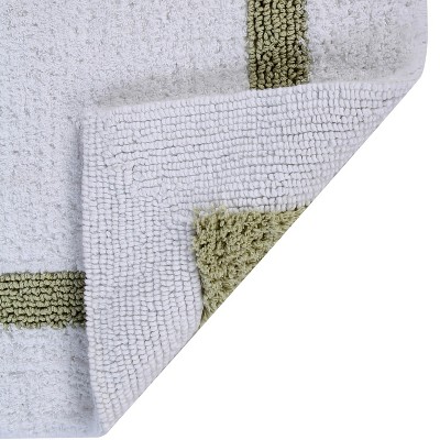 White and Sage Cotton Reversible Bath Rug Set