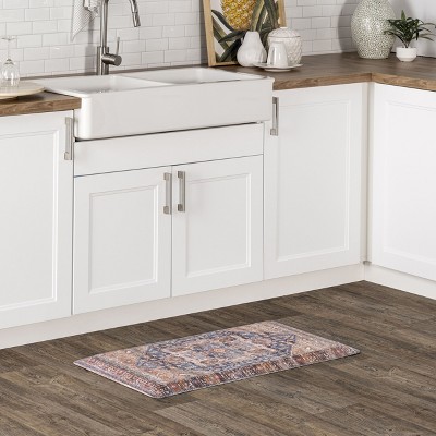 Blue and Brown Rectangular Stain-Resistant Synthetic Comfort Mat