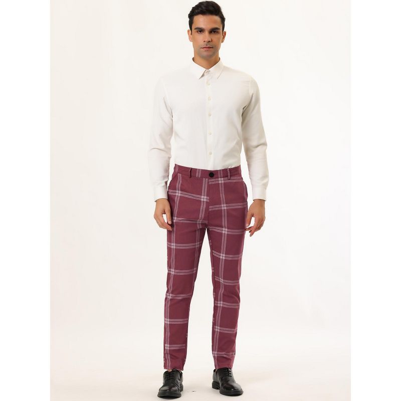 Lars Amadeus Men's Plaid Casual Slim Fit Flat Front Checked Printed Business Trousers, 3 of 7