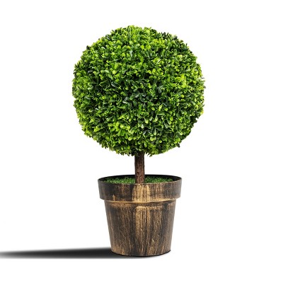 Tangkula 2-Piece 24" Artificial Plant Ball Tree Round Decorative Planter
