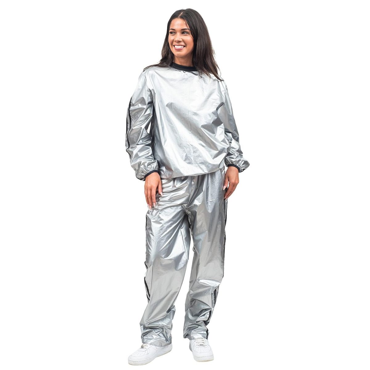Costume Agent Todd & Margo Shiny Silver Workout Top and Pants Deluxe Sweatsuit Set for Halloween & Cosplay - thumbnail 5