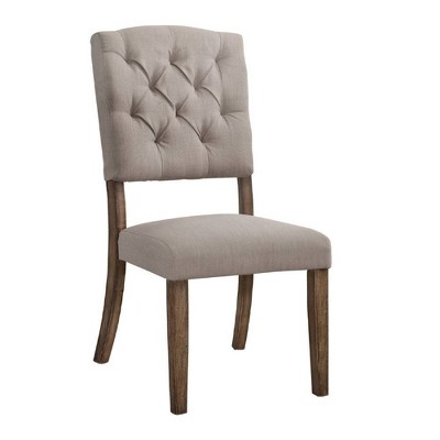 Gray Linen Upholstered High Back Side Chair with Wood Legs