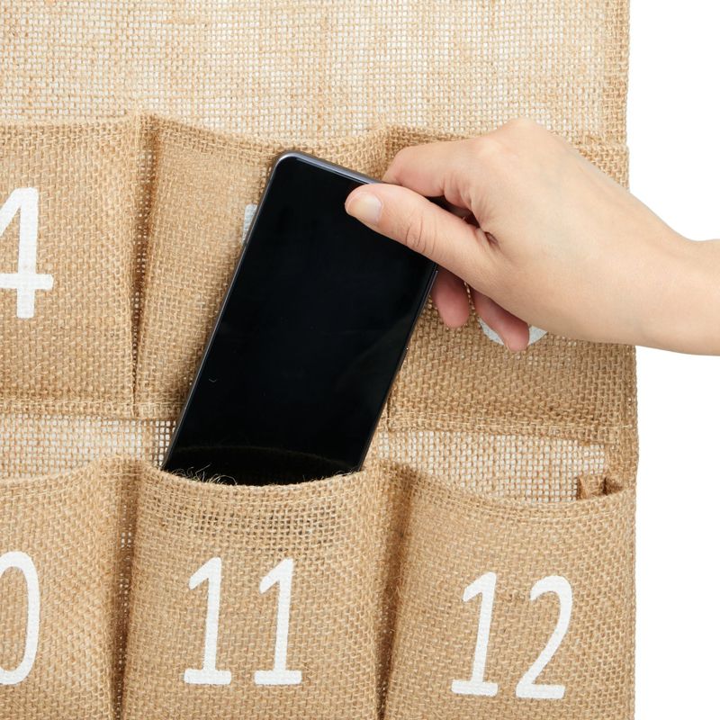 Juvale 30-Row Burlap Cell Phone Holder for Classroom, Numbered Hanging Pocket Organizer for Phones, Calculator Caddy, Farmhouse Design, 23x31 In, 5 of 9