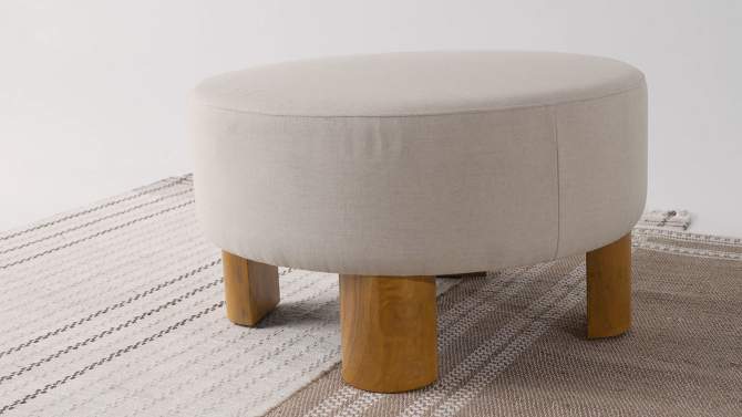 Maven Lane Celia Contemporary Upholstered Ottoman with Refined Wood Finish, 2 of 8, play video