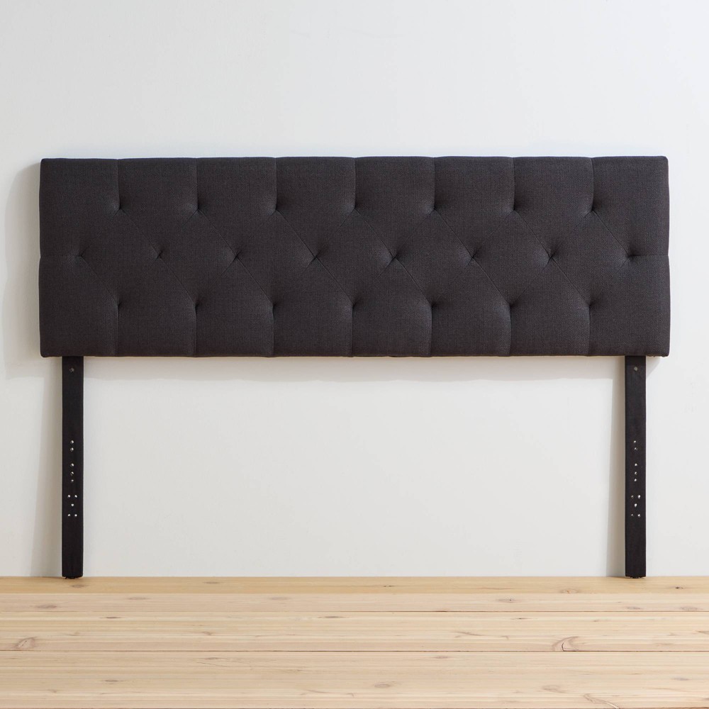 Photos - Bed Frame Queen Emmie Adjustable Upholstered Headboard with Diamond Tufting Charcoal