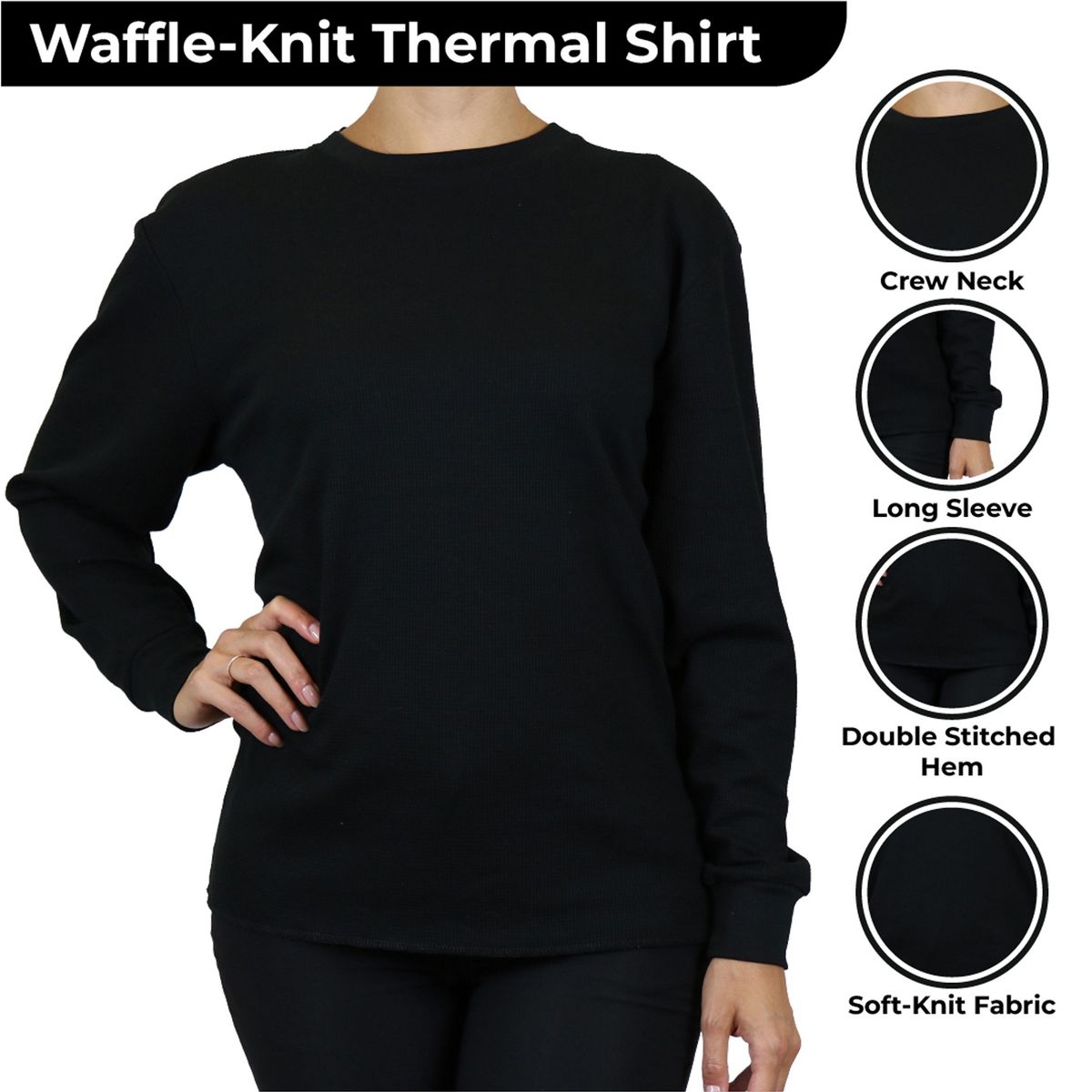 Galaxy By Harvic Women's Loose Fit Waffle Knit Thermal Shirt - thumbnail 2