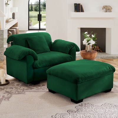 Velvet Upholstered Sofa with Fluffy Pillows, Storage Ottoman, Perfect for Living Room or Bedroom