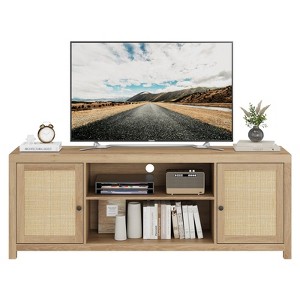 GustoWave Boho TV Stand, Rattan Entertainment Center with Adjustable Shelves & Storage, Natural Oak - 1 of 4