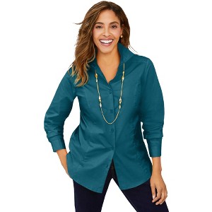Jessica London Women's Plus Size Wrinkle-Free Stretch Poplin Shirt - 1 of 4