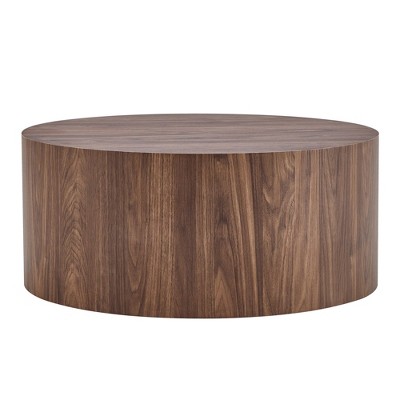 FURNIinspire Coffee Tables Wood Round Cylinder Coffee Table with Storage and Natural Wood Finish for Living Room, Brown, 27.5"*27.5"*12"