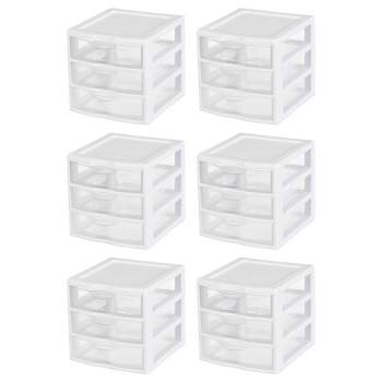 Sterilite Clearview Plastic Multipurpose Small 3 Drawer Desktop Storage Organization Unit for Home, Classrooms, or Office Spaces, White, 6 Pack