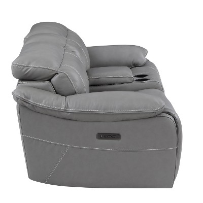 Gray Faux Leather Power Reclining Loveseat with Storage and Cup Holder