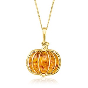 Ross-Simons Amber Pumpkin Pendant Necklace in 18kt Gold Over Sterling - 1 of 2