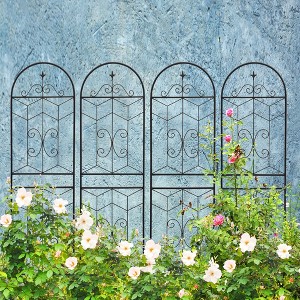 Hrinhom 4-Panel Metal Garden Trellis,Arched Plant Support,Decorative Fence - 1 of 4