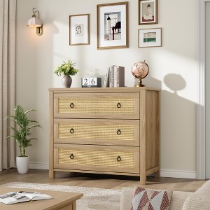 Natural Rattan 3-Drawer Boho Dresser 31.5" Wide - Extra Deep Storage - 1 of 4