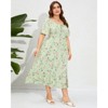 YESFASHION Womens Plus Size Square Neck Floral Print Summer Dress Ruffle Short Sleeve Tie Front Slit Hem Boho Maxi Dress - 3 of 4