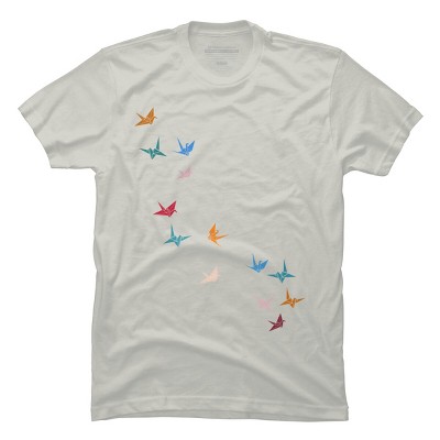 Men's Design By Humans Flying Paper Cranes Birds By Magnussons T-Shirt