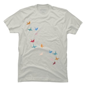 Men's Design By Humans Flying Paper Cranes Birds By Magnussons T-Shirt - 1 of 3