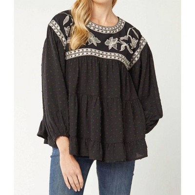 Women's Embroidered Swiss Dot Blouse - entro