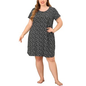 Women's Plus Size Short Sleeve Floral Pattern Round Neck Nightgown - Agnes Orinda - 1 of 4