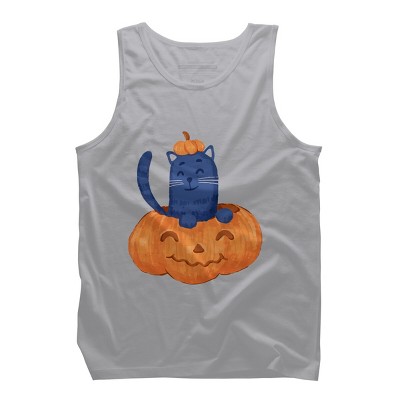 Men's Design By Humans Halloween Cat In A Pumpkin By wubbadub Tank Top