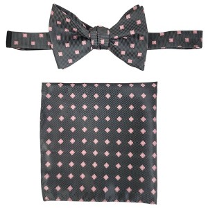 Men's Checkered 2.75" x 4.75" Adjustable 16" - 20" Freestyle Self Tie with Hankie Set - 1 of 4