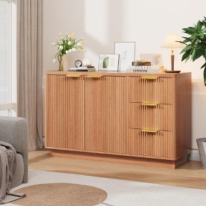 Drawer Dresser, Chest of Drawers with Gold Metal Handles, Free Standing Wooden Storage Cabinet for Living Room, Hallway, Closet, Natural - 1 of 4