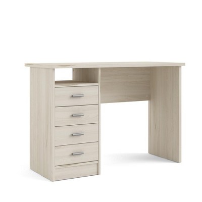 Scandinavian Light Woodgrain Desk with Four Drawers and Open Shelf