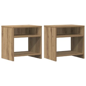CLIHOME Set of 2 Farmhouse Nightstands Bedside Storage Cabinet With Open Shelf - 1 of 4