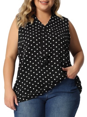 Agnes Orinda Women's Plus Size Elegant Formal Polka Dots Sleeveless Tie Neck Tank Top