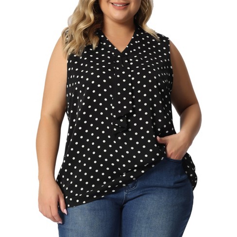 Agnes Orinda Women's Plus size elegant Formal Polka Dots Sleeveless Tie  neck Tank Top Black 3x : Target