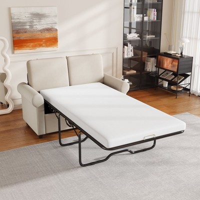 NicBex 57.4" Sleeper Sofa Bed with Twin Size Mattress Pad Velvet Pull Out Sofa Bed with 2 USB Ports for Living Room