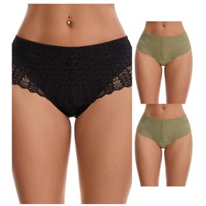 INSPIRE CHIC 3 Packs Women's Mid Rise Breathable Soft Lace Overlay Underwear Seamless Hipster Briefs - 1 of 4