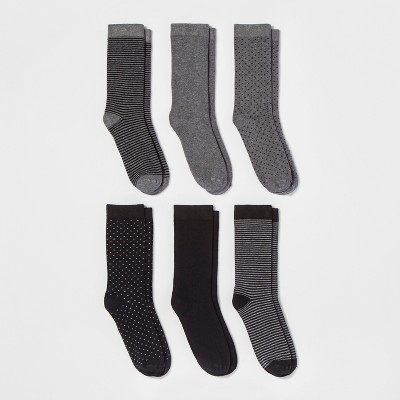 Women&#39;s Multipattern 6pk Crew Socks - A New Day&#8482; Black/Gray 4-10