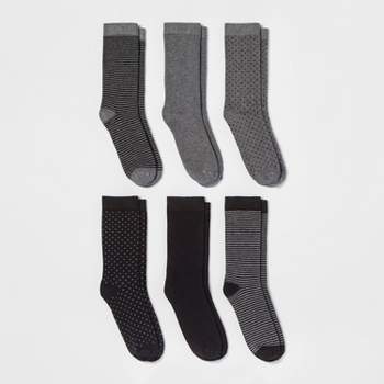 Women's Multipattern 6pk Crew Socks - A New Day™ Black/Gray 4-10
