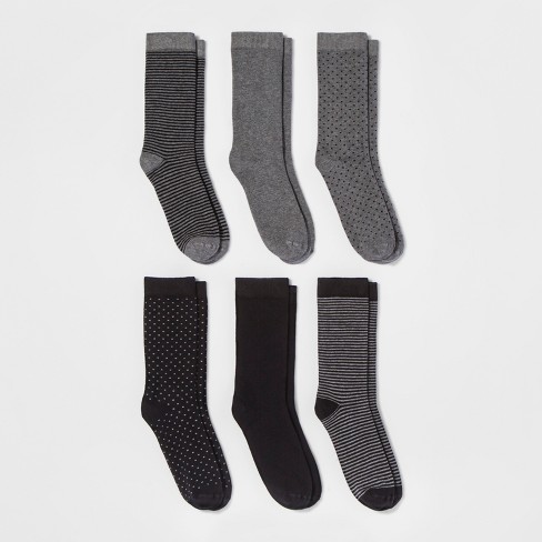 Women's Multipattern 6pk Crew Socks - A New Day™ Black 4-10 - image 1 of 2