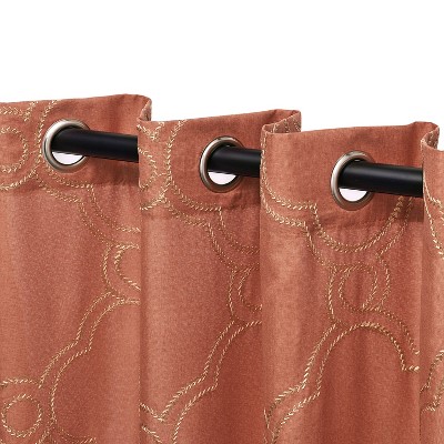 Embroidered Moroccan Trellis Semi-Sheer Grommet Curtain Panel Set, 52" x 63", Rust - Blue Nile Mills