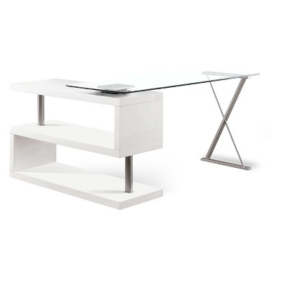 Nagini Swivel Computer Desk Glossy White - HOMES: Inside + Out: Z-Design, Tempered Glass, Modern Style