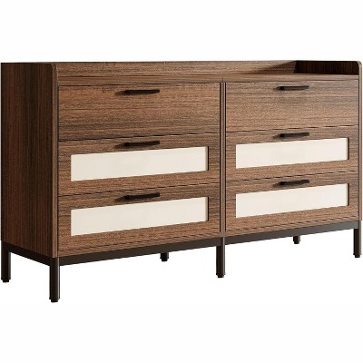 Image of Tribesigns 6-Drawer Double Dresser for Bedroom, 55" Chest of Drawer, Wide Wood Storage Organizer for Nursery Bedroom Living Room Closet, Dark Brown