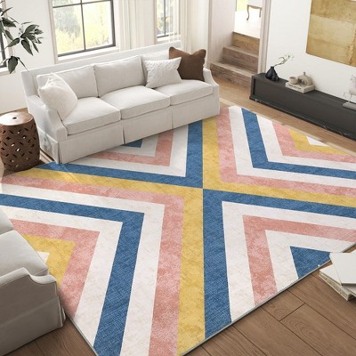 Geometric Area Rug for Living Room Washable Rug Bedroom Carpet Modern Low Pile Rugs for Dorm Nursery Kids Room Home Decor