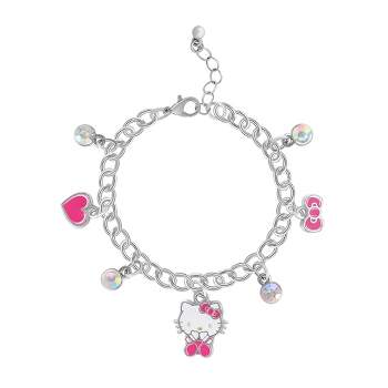 Sanrio Hello Kitty Charm Hearts Bracelet - Officially Licensed, 6.5 + 1'' Chain