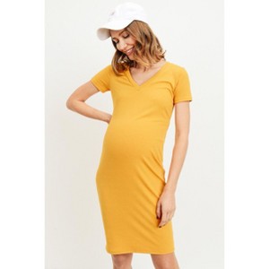 Hello Miz Fitted Short Sleeve Ribbed V Neck Maternity Dress - 1 of 3
