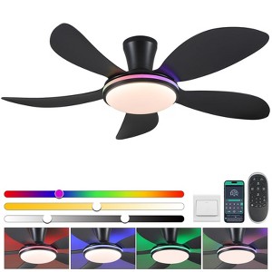 Kviflon 48 Inch Ceiling Fan with Light,RGB LED Light,Flush Mount Base, Five Reversible Blades - 1 of 4