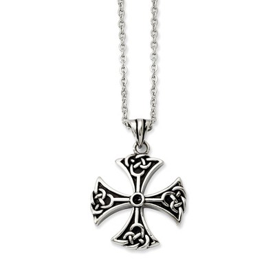 Black Bow Jewelry Stainless Steel Antiqued Celtic Cross Necklace - 20 Inch