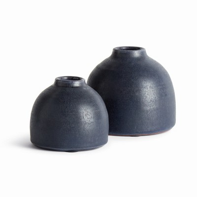 Plum & Post Studio Bud Vases, Set of 2 - Navy Terracotta, Handcrafted