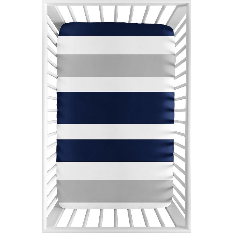 Sweet Jojo Designs Boy or Girl Gender Neutral Unisex Baby Fitted Mini Crib Sheet Stripe Navy Blue Grey and White, 1 of 6