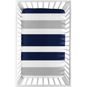 Sweet Jojo Designs Boy or Girl Gender Neutral Unisex Baby Fitted Mini Crib Sheet Stripe Navy Blue Grey and White